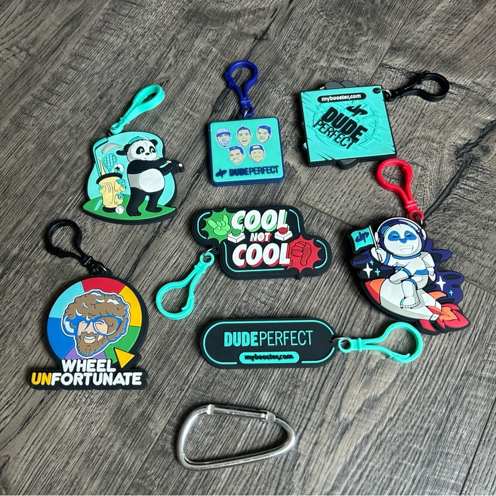Lot of 7 Dude Perfect Backpack Keychains Bag Charms DP Panda No duplicates.